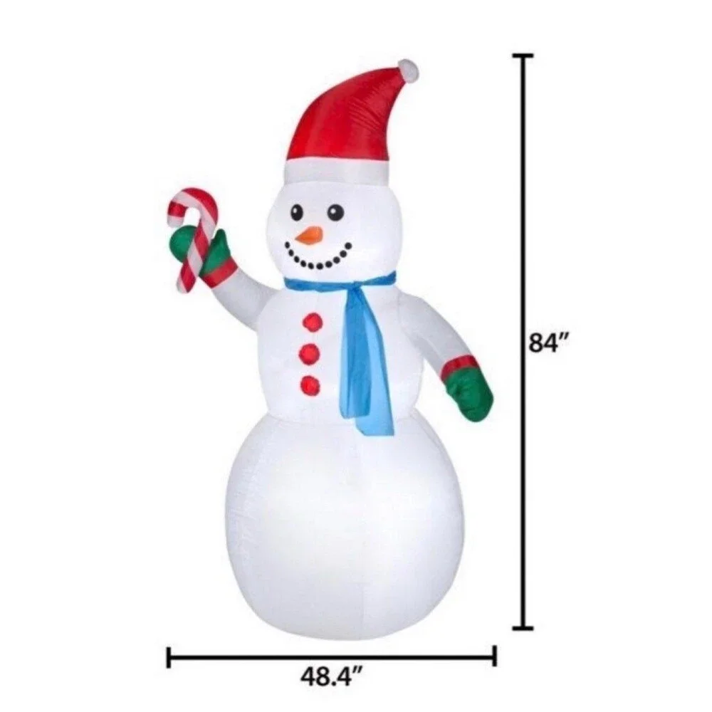 7ft Snowman with Candy Cane Holiday Airblown Inflatable